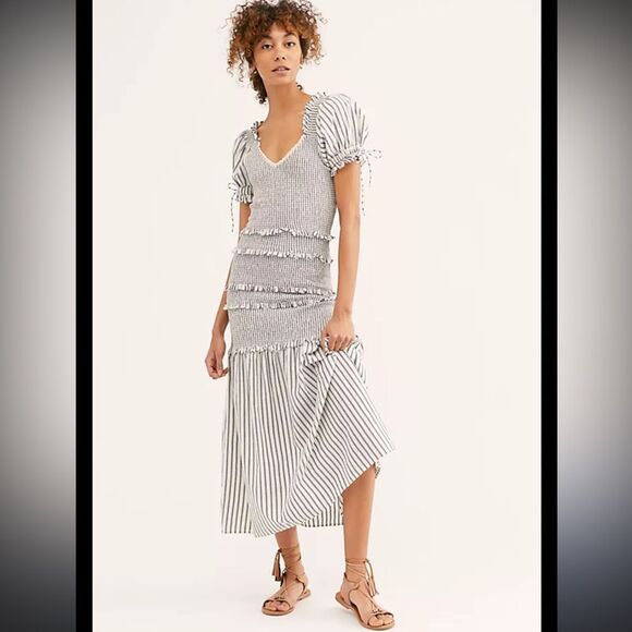 LOVESHACKFANCY THEA DRESS - STRIPE Navy/White Large - Picture 12 of 15